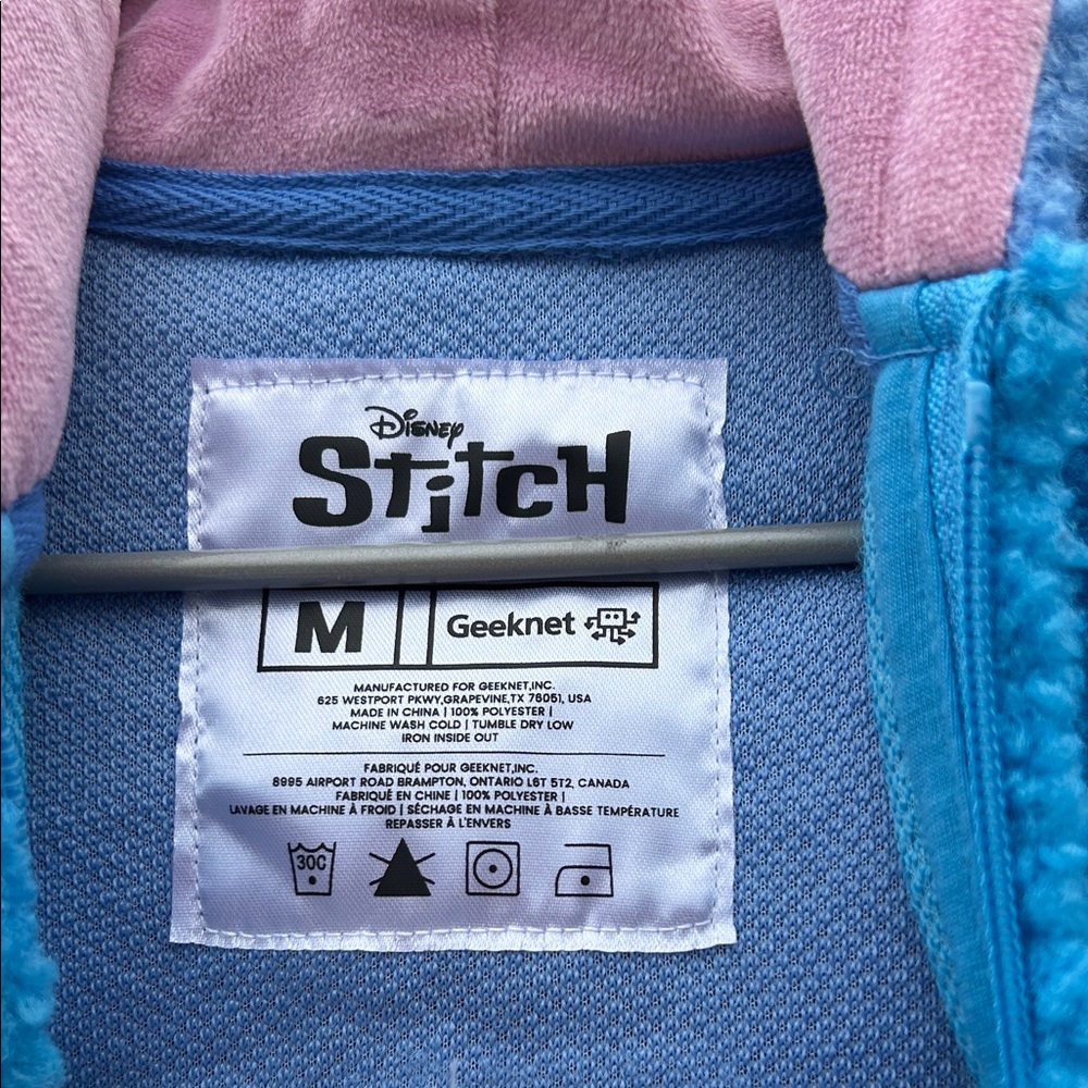 Disney Blue Stitch Plush Hoodie with Pink Ear Accents - Picture 3 of 4